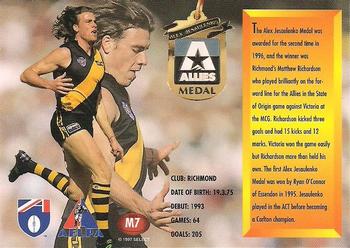 1997 Select AFL Ultimate Series - Medals #M7 Matthew Richardson Back
